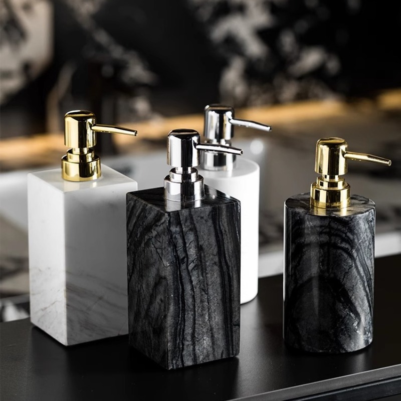 Luxury Skincare Jars - Natuurlijke marmeren zeepdispenserfles, antislip badkamerlotioncontainer, hervulbare